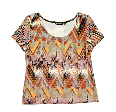 Notations Women's Size S Multicolor Short Sleeve Round Neck Stretch Blouse Top