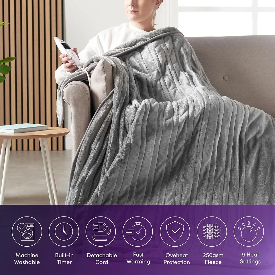 Emperial Electric Heated Throw Blanket Soft Fleece 9 Hour Timer Machine Washable - Image 3 of 4