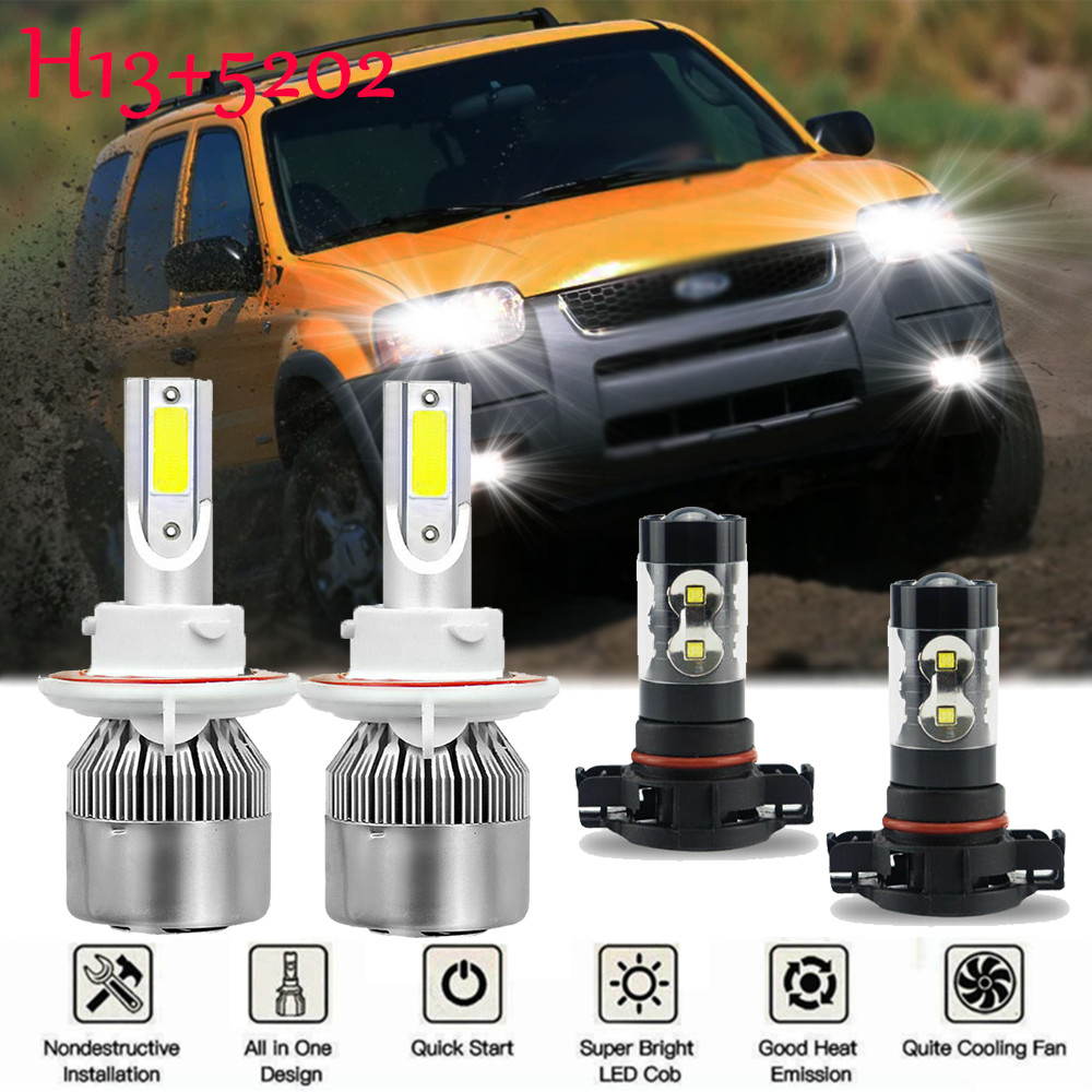 For Ford Escape 2008-2012 4x 6000K LED Headlights+Fog Light Bulbs