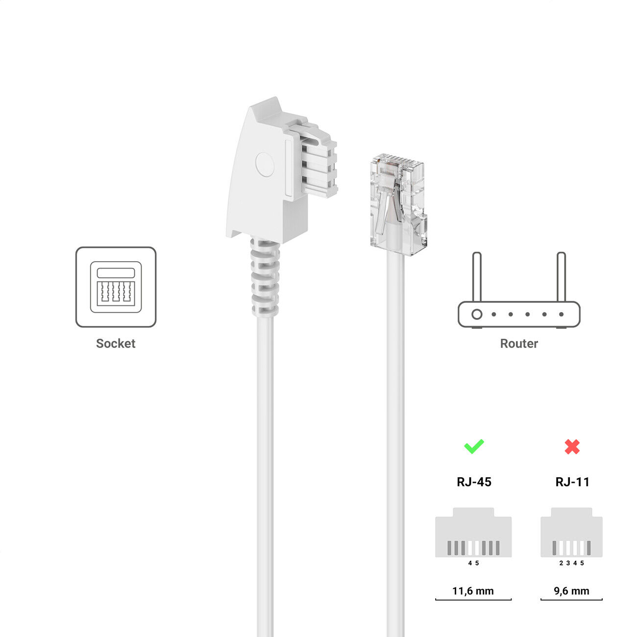 10m Router Kabel Telefon Kabel TAE-F Stecker auf RJ45 Stecker DSL VDSL Kabel