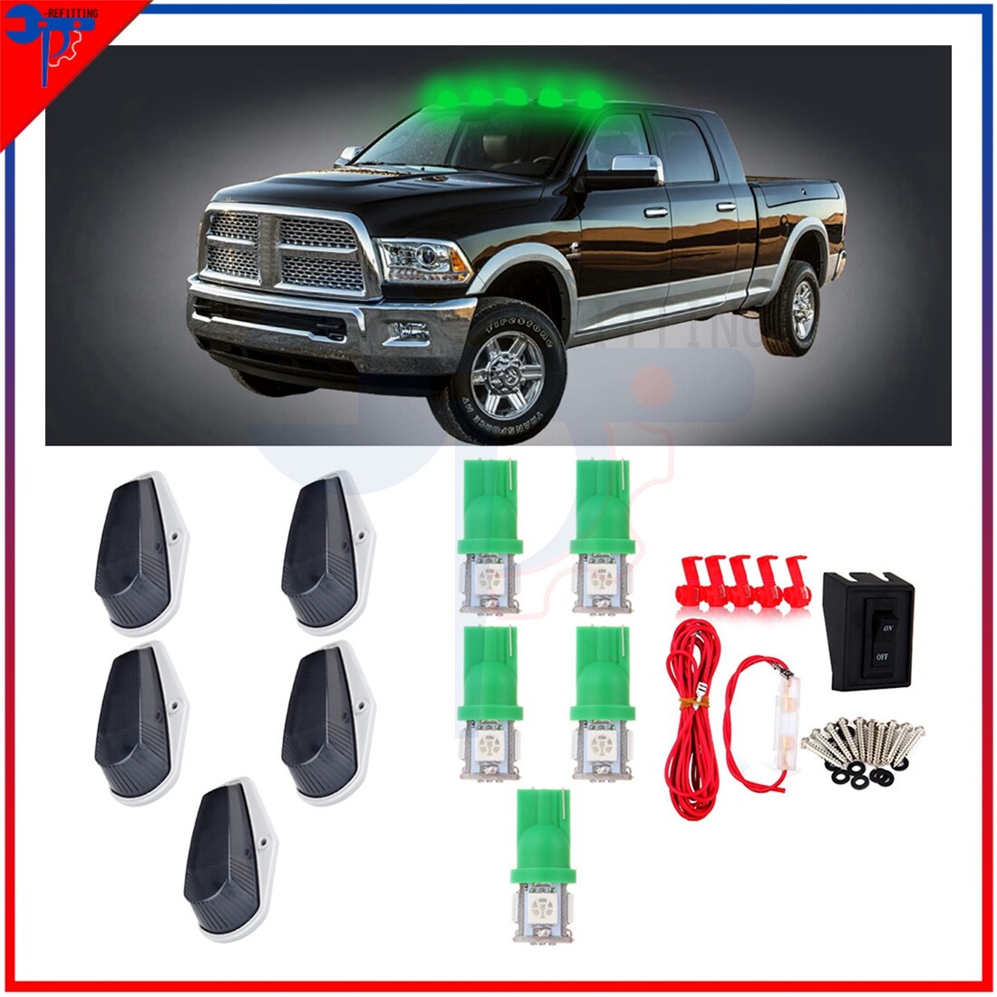 Smoke Cab Marker Running Light Cover Green Bulbs Wiring Kit Ford F-150 F-250  