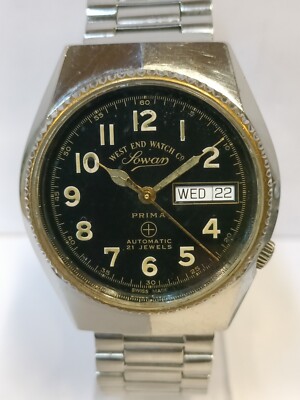 WEST END WATCH CO. SOWAR 21J AUTOMATIC BLACK DIAL K-5627 SWISS MEN FULL WORKING