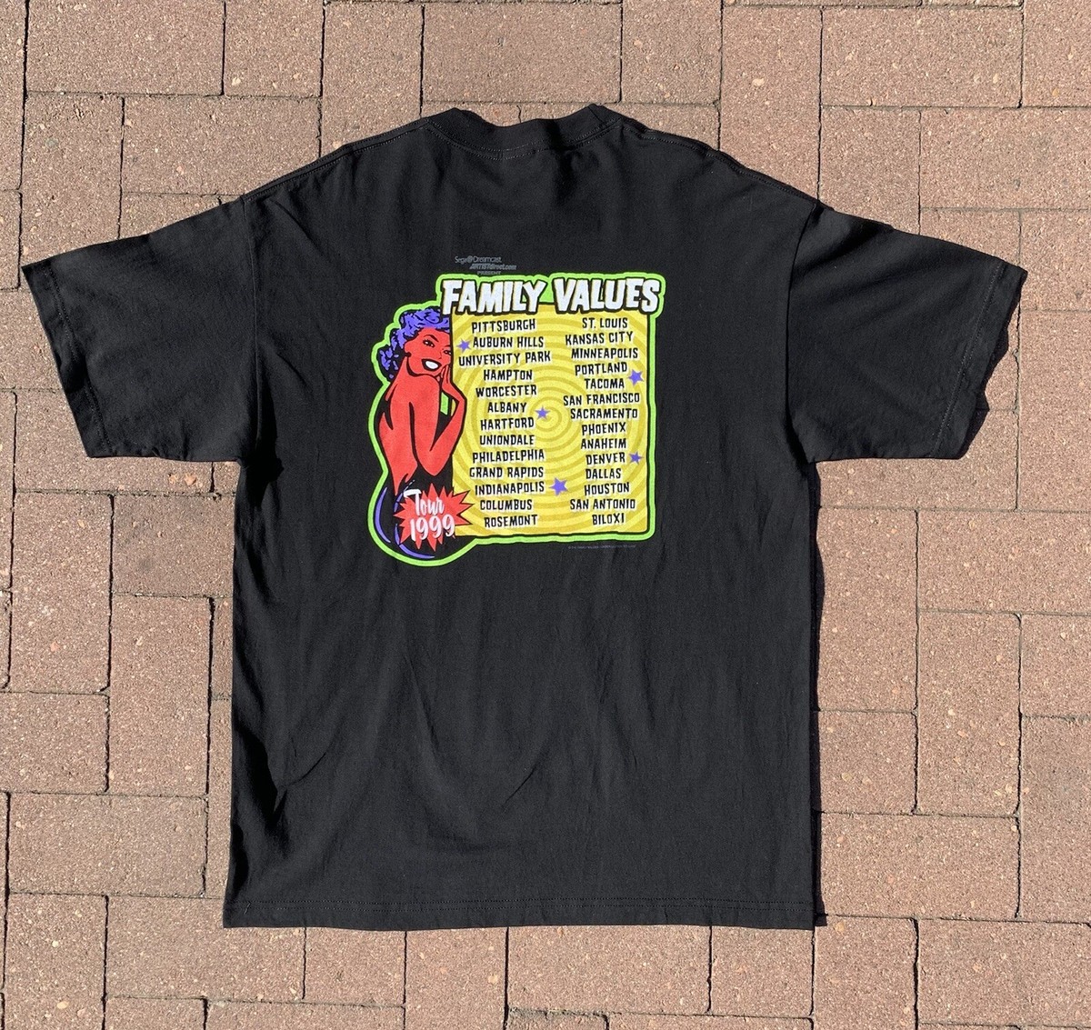 Family Values Tour 1999 セガ ドリームキャスト Tシャツ Vintage Rare 1999 Sega Dreamcast Family Values Tour T-Shirt