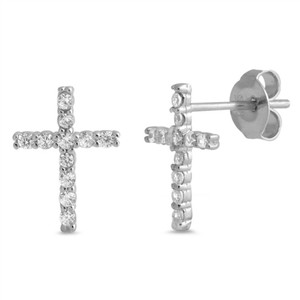 925 Sterling Silver Cross Stud Earrings Round Cubic Zirconia 10mm Ebay Image Is Loading 925 Sterling Silver Cross Stud Earrings Round Cubic