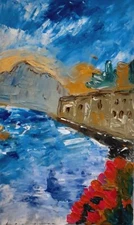 Original Oil Painting Lake Como Beach Artwork Italy Art Seascape Travel impasto