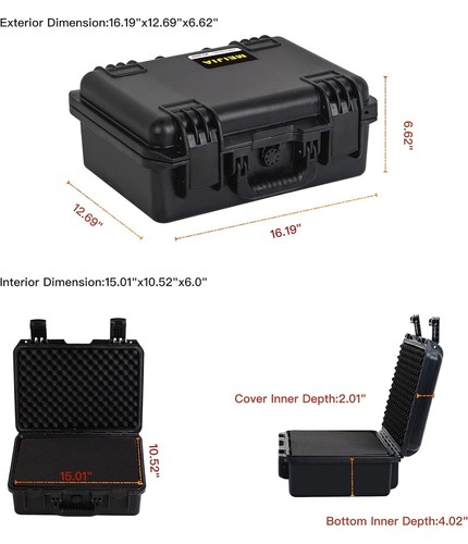 MEIJIA Premium Waterproof Hard Compact Case with foam,16.19"x12.69"x6.62" - Picture 2 of 7