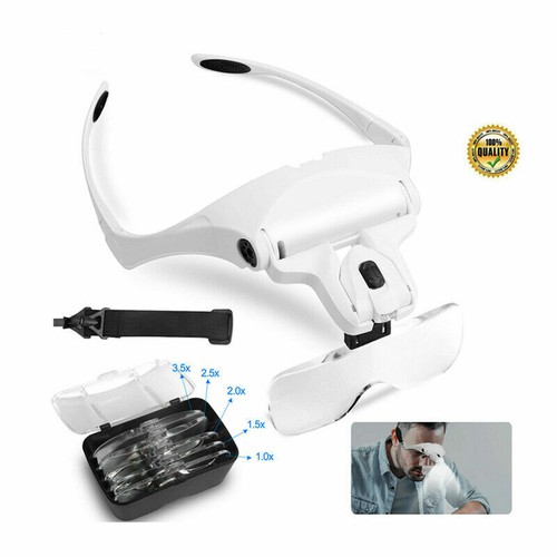 LED Illuminated Headband Magnifier Visor - Jewelers Loupe With Light For Close Work