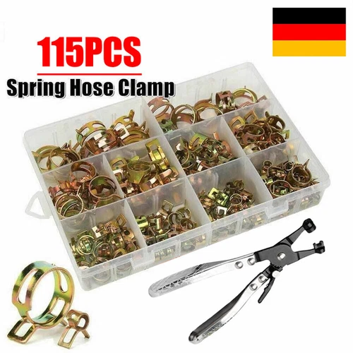 115 Tlg Benzinschlauch klemmen Schellen 6mm - 22mm Schlauchschellen Zange Set DE - Bild 1 von 10