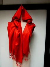 KLBR Cayenne Red Pashmina 27 x 81 Long Scarf Twisted Fringe Floral Paisley EUC