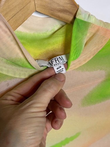 AFRM LOS ANGELES Zoe Mock Neck Sheer Mesh Top in Lime Ombre Tie Dye Cybercore M - Picture 5 of 6