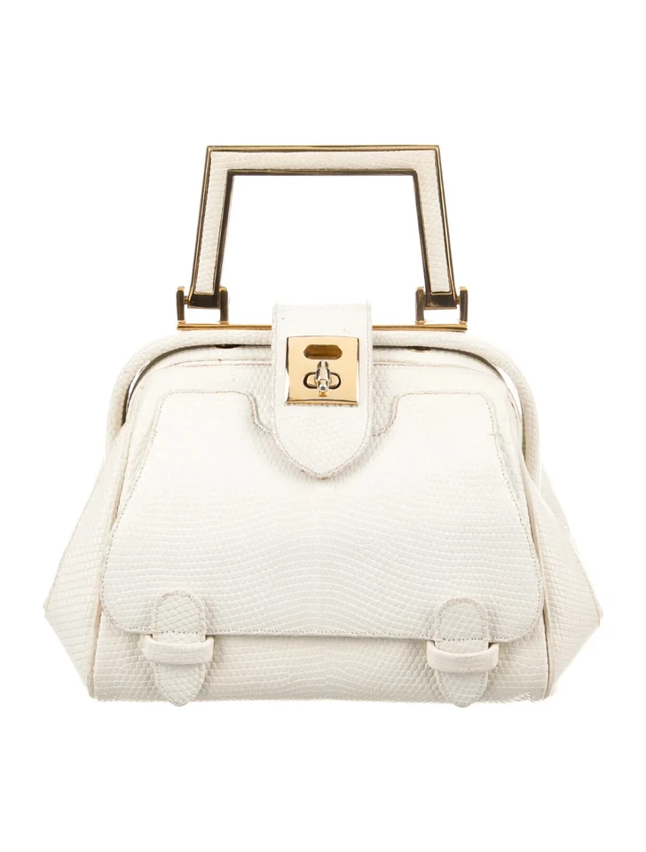 Bolso de día Judith Leiber piel de lagarto asa superior blanco bolso médico de colección gyu Foto 3 de 4