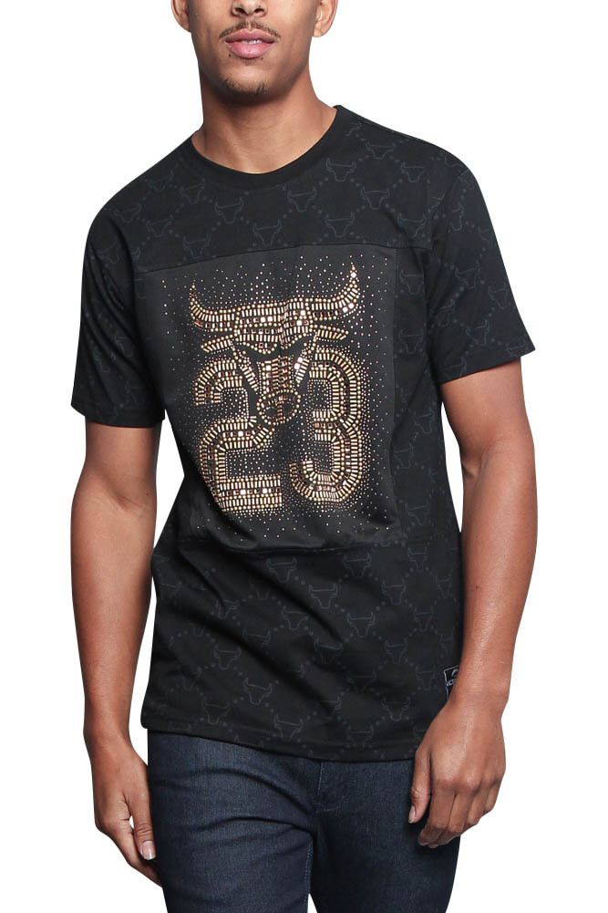 Victorious Men's Legend 23 Bull Jeweled Stone Print T-shirts Tee
