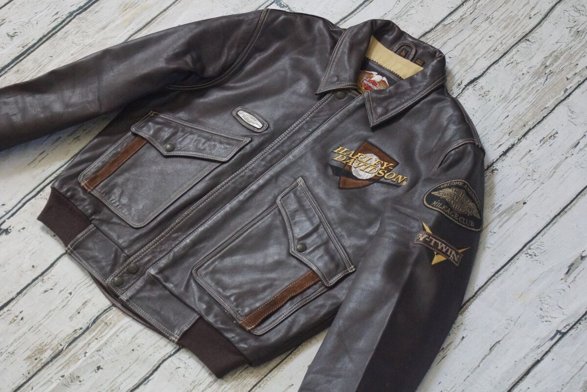 Harley Davidson Men Vintage Brown Leather Bomber Jacket Harley Davidson Men Vintage Brown Leather Bomber Jacket