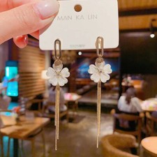 Crystal Flower Long Dangle Drop Earrings for Women,Elegant Tassel Earrings,Gift