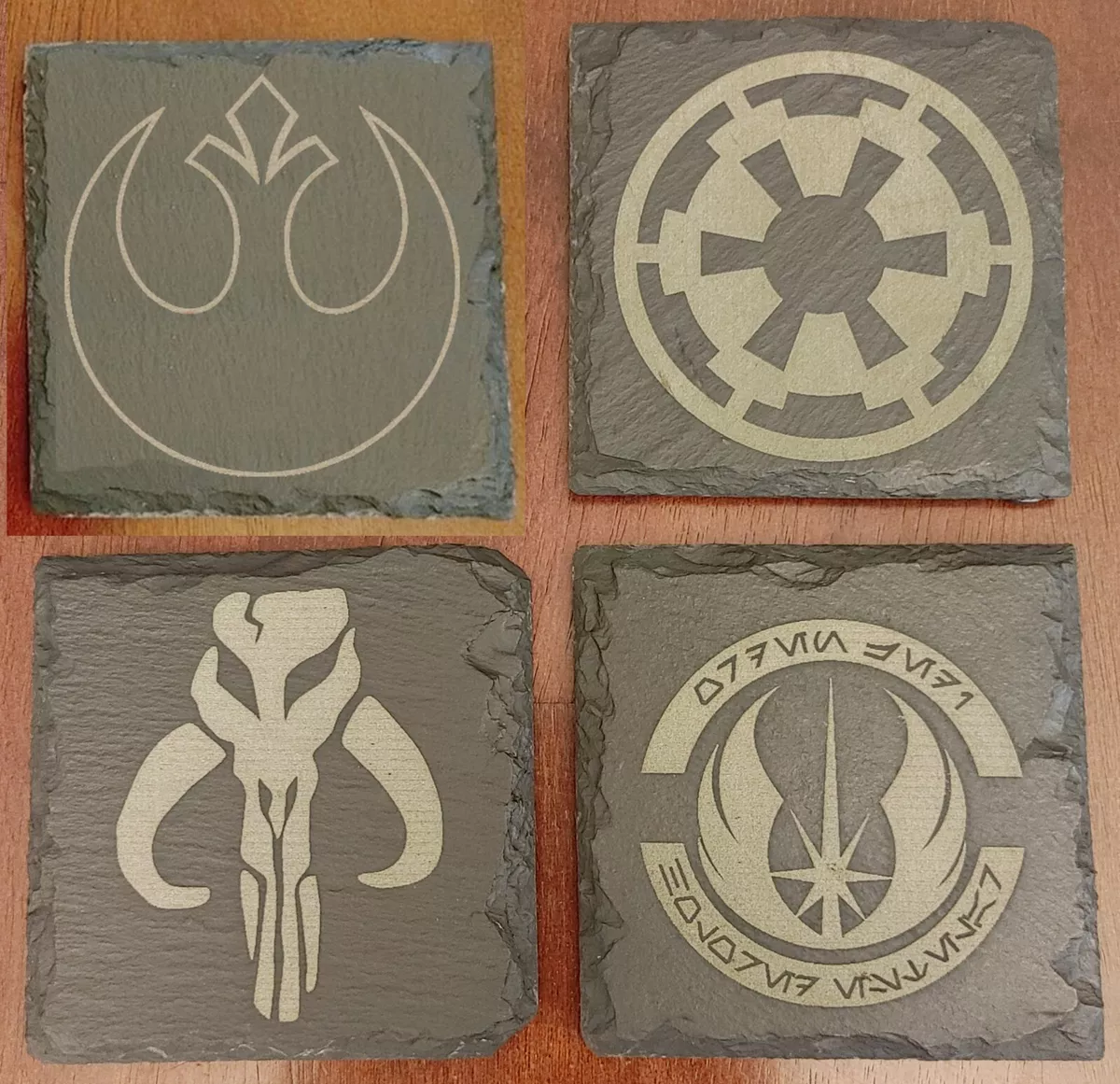 Star Wars Stone Coasters Set Mandalorian Jedi Boba Fett NEW