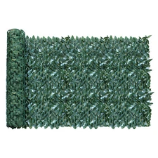 4'x14' Artificial Dark Faux Laurel Leaves Privacy Fence Screen w/ Mesh Backing