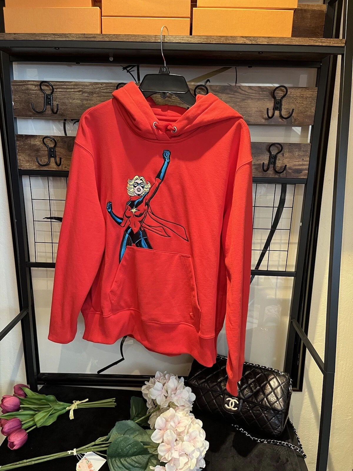 Felpa con cappuccio Coach X Marvel Carol Danvers 1557 rossa donna nuova con etichette taglia L regalo Natale
