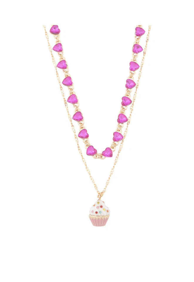 Betsey Johnson Cupcake Crystal Heart Layered Necklace