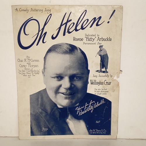 Antique 1918 A Comedy Stuttering Song Oh Helen! Sheet Music Fatty Arbuckle Cover
