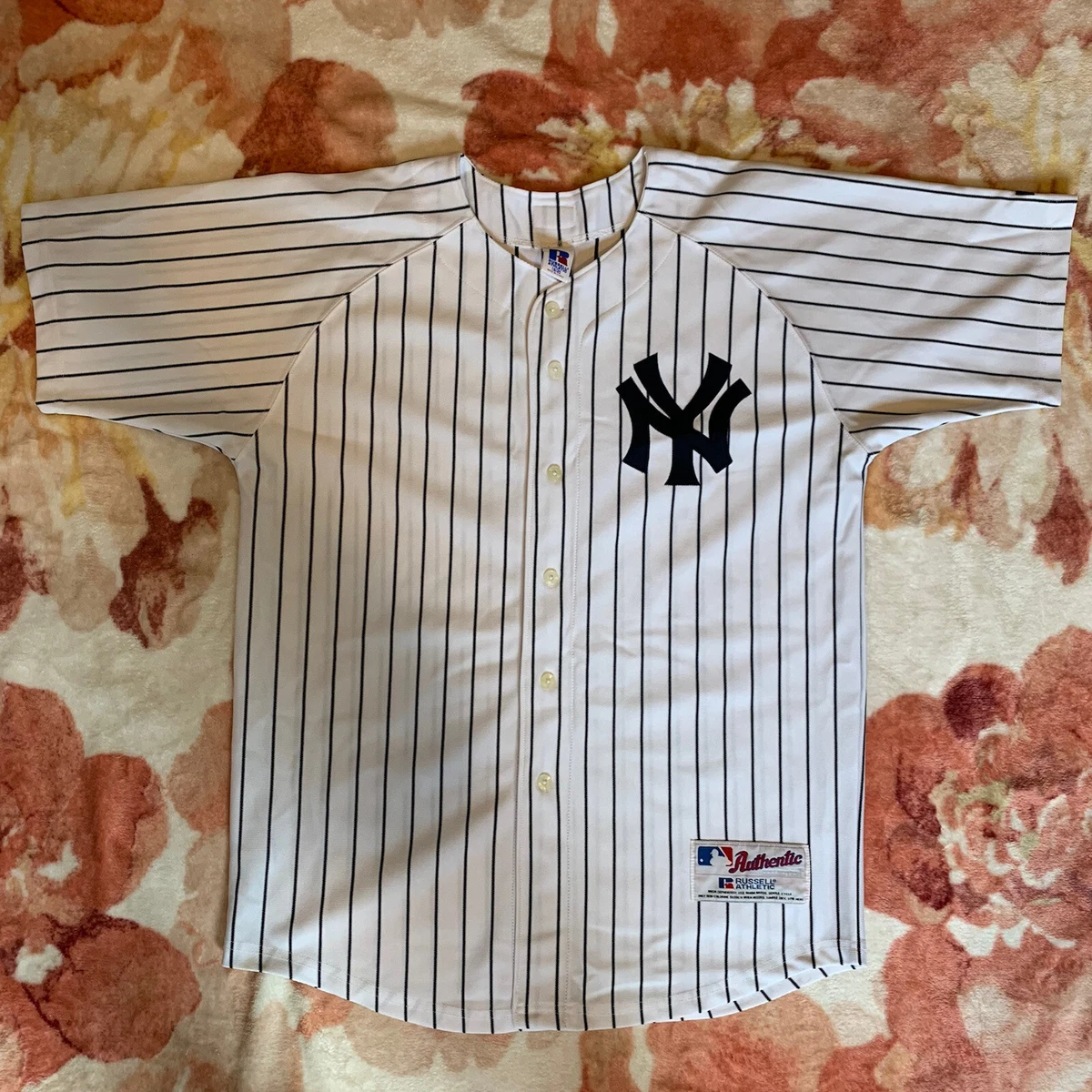 Vtg Russell New York Yankees Jersey White MLB Baseball Striped Size Teens  18/20