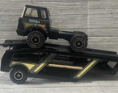 Vintage Tonka Autotransporter MR970 schwarz Metall seltene große Version 35'' lang