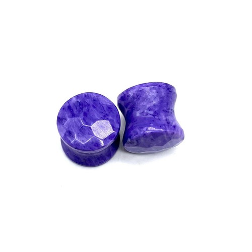 Purple Charoite Handicrafted Ear Piercing Hexagon Cut Plugs Pair Size 8g - 54 MM - Picture 6 of 9
