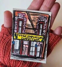 Original ACEO ABSTRACT Watercolor  Fudge Confections Chocolate Sweet Shop 