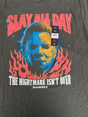 Michael Myers T Shirt Slay All Day Halloween II Short Sleeves Gray