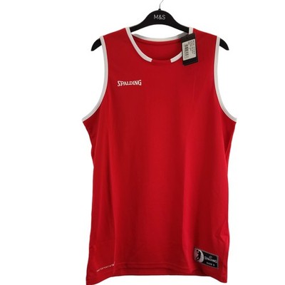 Spalding Herren Trägertop rot & weiß Move Tank Rundhals Größe Small kostenloser Versand
