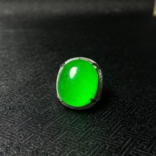 Real Natural Inlay Ice Green Burmese Jade Jadeite pigeon egg Amulet Rings