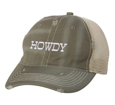 Howdy Distressed Trucker Hat, Urban Country Fashion Hat, Country Mash Trucker