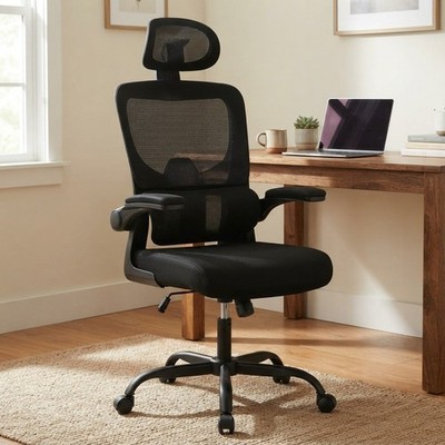 Bequemer schwarzer ergonomischer Schreibtischstuhl - verstellbare Funktionen für Büro oder Gaming