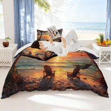 Tropical Sunset Palm Tree Duvet Cover NO Comforter ,Ocean Sunset Coastal Beach