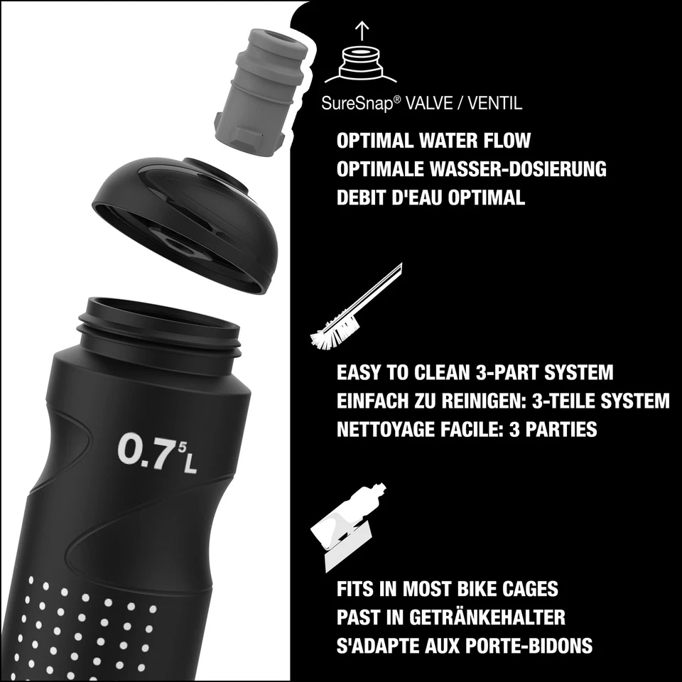 Garrafa de água Pulsar Black Bike (0,75 L), garrafa de ciclismo à prova de vazamentos, super leve... - Imagem 4 de 4
