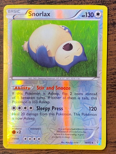 Snorlax 58/83 Rare Generations Pokemon Reverse Holo Damaged