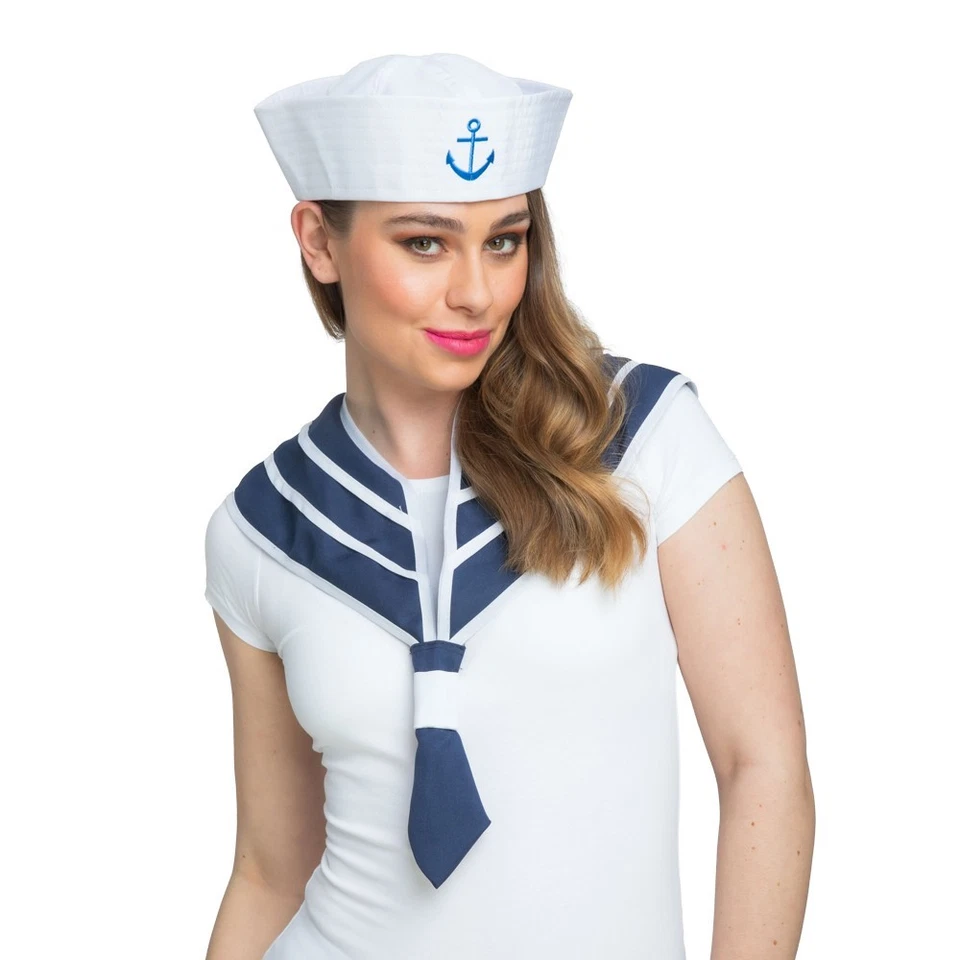 Ladies Sailor Set Costume Outfit Doughboy Hat and Collar Nautical Accessory Kit - image 2 of 3