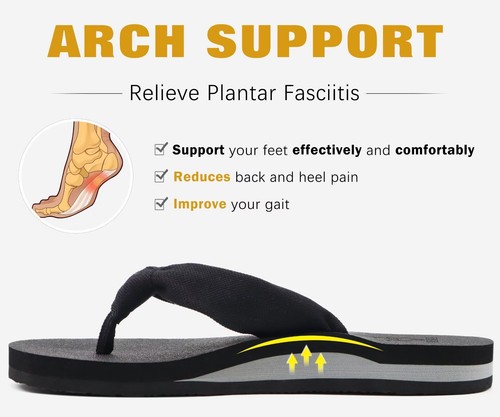Women's Arch Support Flip Flops - Comfortable Yoga Mat Sandals, Size 8, Black - Bild 4 von 9