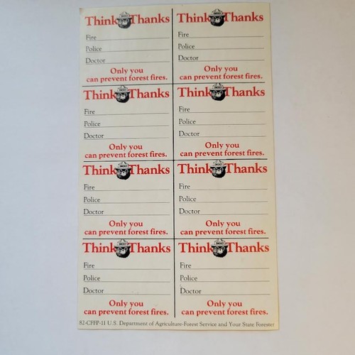 Smokey  Bear - Emergency number sticker 82-CFFP-11  Vinly sticker