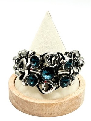 Miss Chic Silberfarben Industrial Y2K Chunky Herz Armband Tiefblau Strass