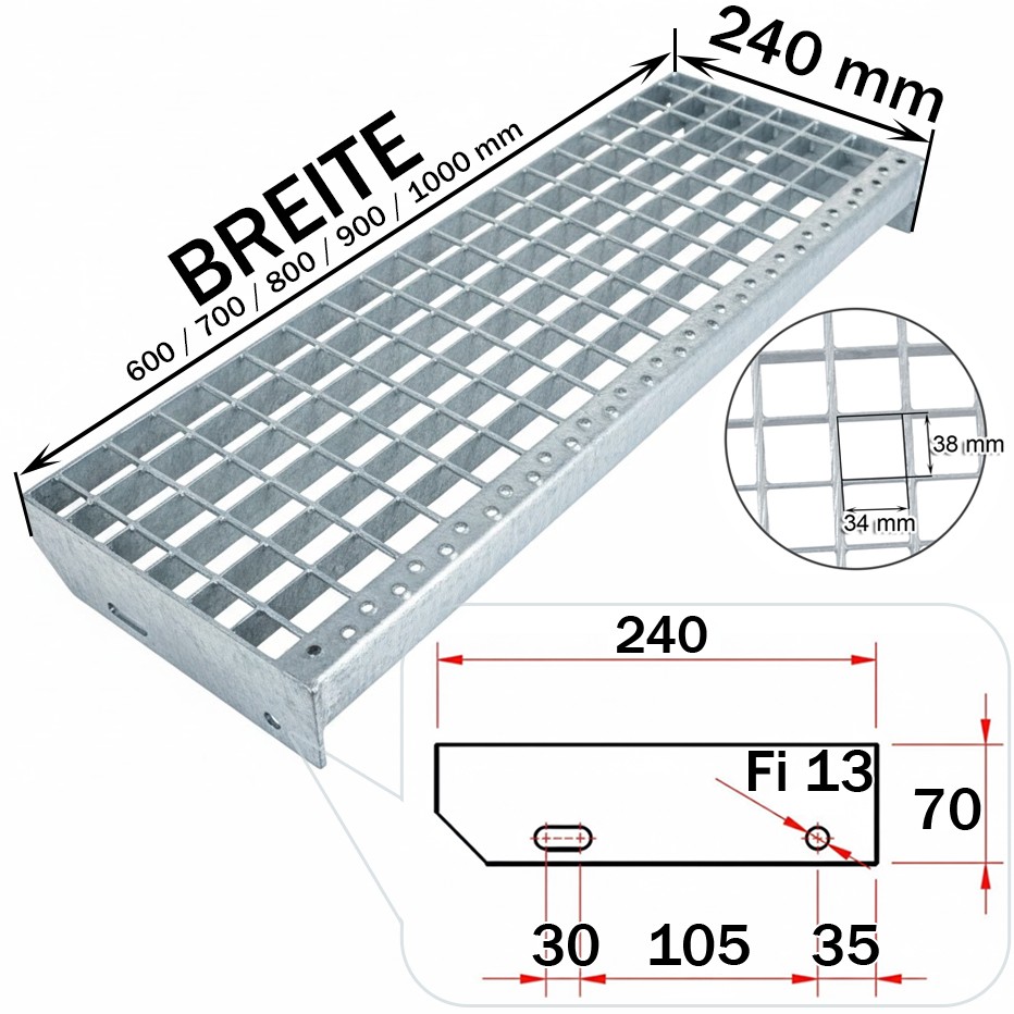 Metallstufe 240 270 verzinkt Gitterroststufen Treppenstufen 600/700/800/900/1000