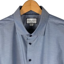 Charles Tyrwhitt Mens 18/35 Non-Iron Classic Fit Dress Shirt Light Blue Twill