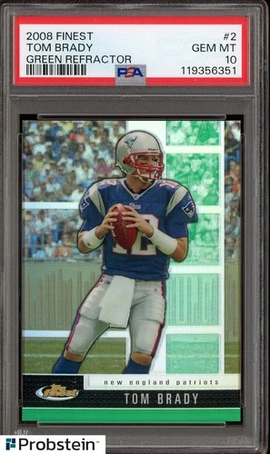 2008 Topps Finest Green Refractor #2 Tom Brady Patriots 207/299 PSA 10 GEM MINT
