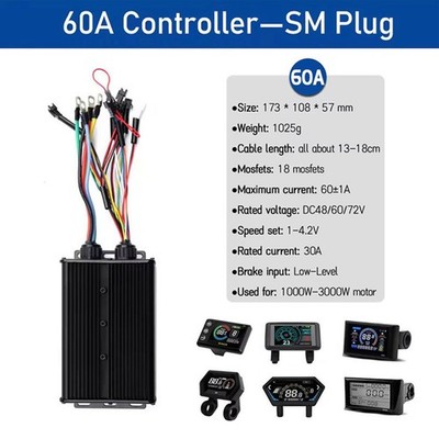 48V/52V/60V/72V 60A Sine Wave Controller with LCD Display for 1000W-3000W Motor