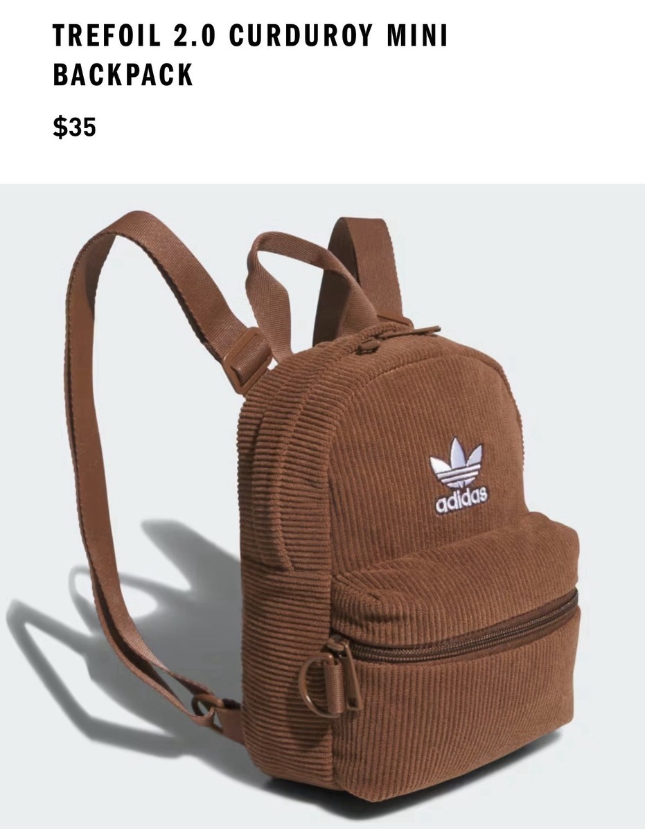 Adidas Originals Trefoil 2.0 Curduroy Mini Backpack Bag Brown NEW