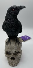 Raven Bird On Skull With Glowing Eyes Halloween Decor
