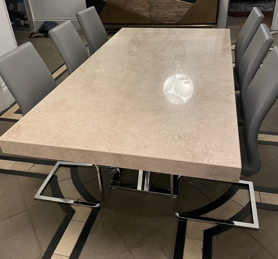 Travertine Marble Indoor Dining table, seats 6 - 8. 200 x 106 x 75cm - Image 3 of 4