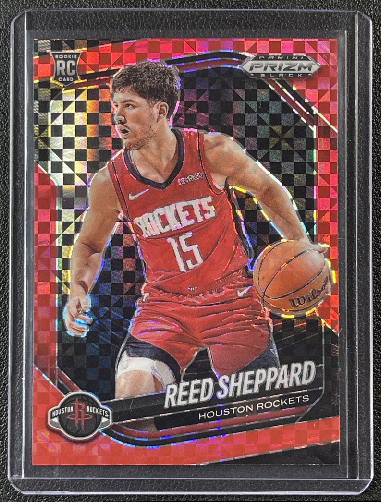REED SHEPPARD 2024-25 PANINI PRIZM BLACK #145 ROOKIE RED POWER RC 74/75 ROCKETS