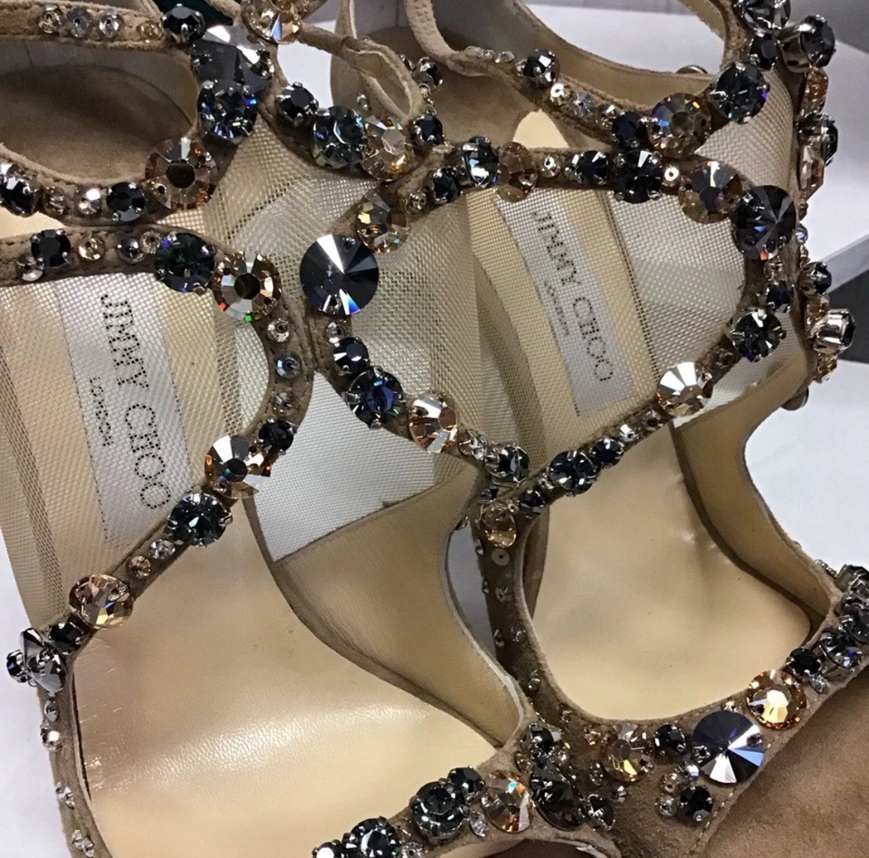 Jimmy Choo New NWT Viola Crystal Nude Suede Sandal Platform Sandal Sz 39/9 $1850 - Image 4 of 4