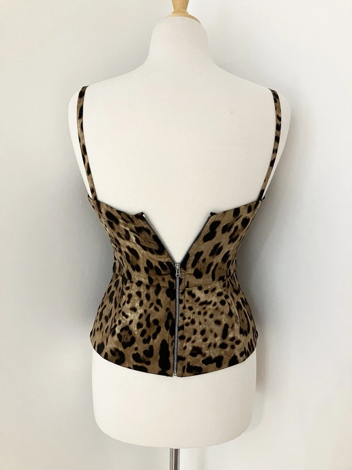 Dolce & Gabbana Silk Leopard Print Corset Bustier Top IT40 - Image 3 of 4