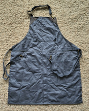 Under NY Sky Chefs Apron No-Tie Gray Twill Split Leg Leather Trim NEW w/o Tags